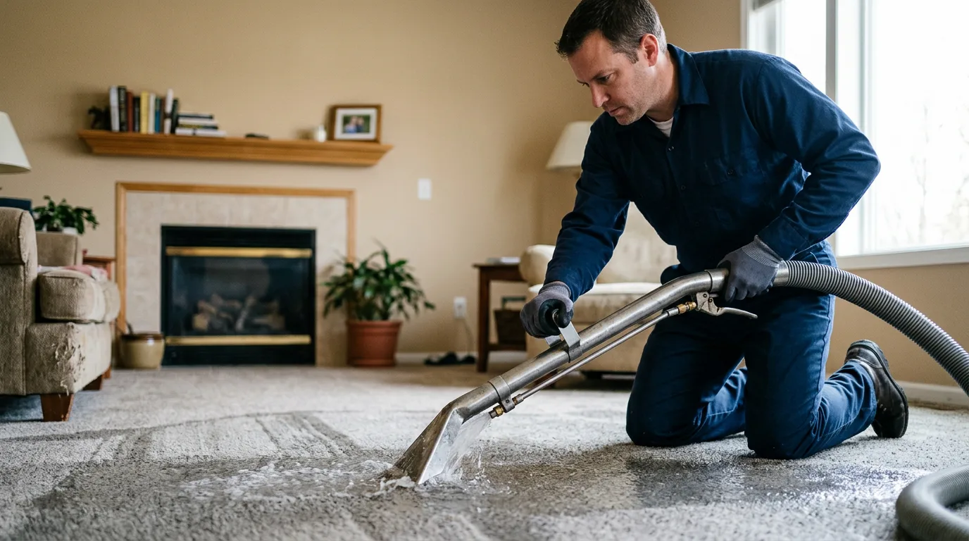 Water damage restoration technician working near Hubertus, WI